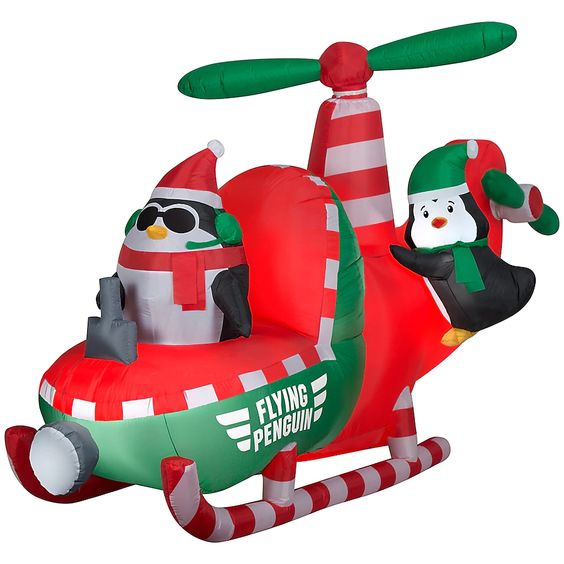 Penguins in Helicopter Airblown Christmas Inflatable